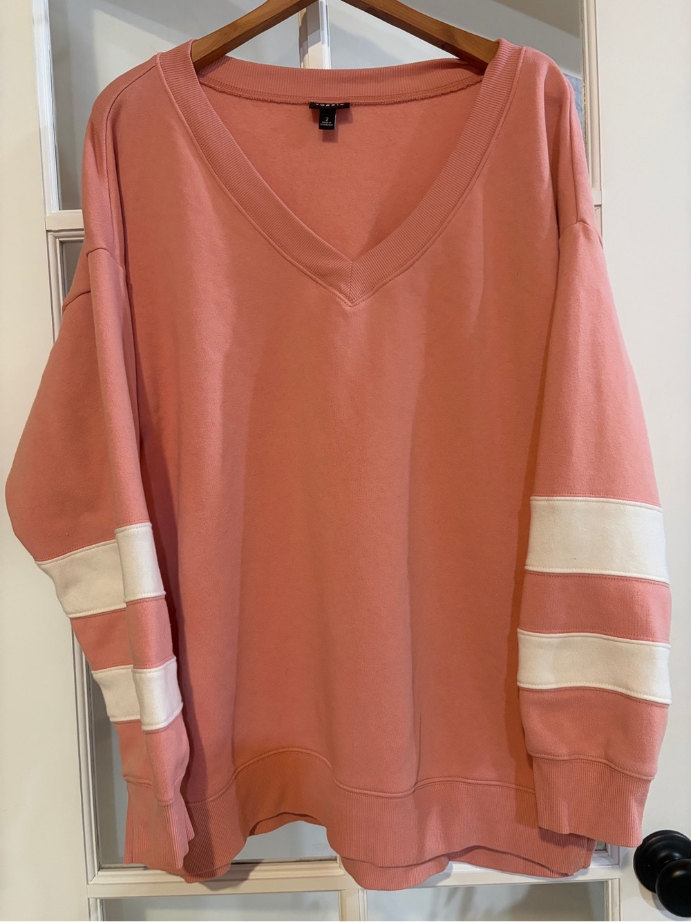 Torrid Women’s Pink V-Neck Sweatshirt Long Sleeve White Stripe Athletic Cozy 2X